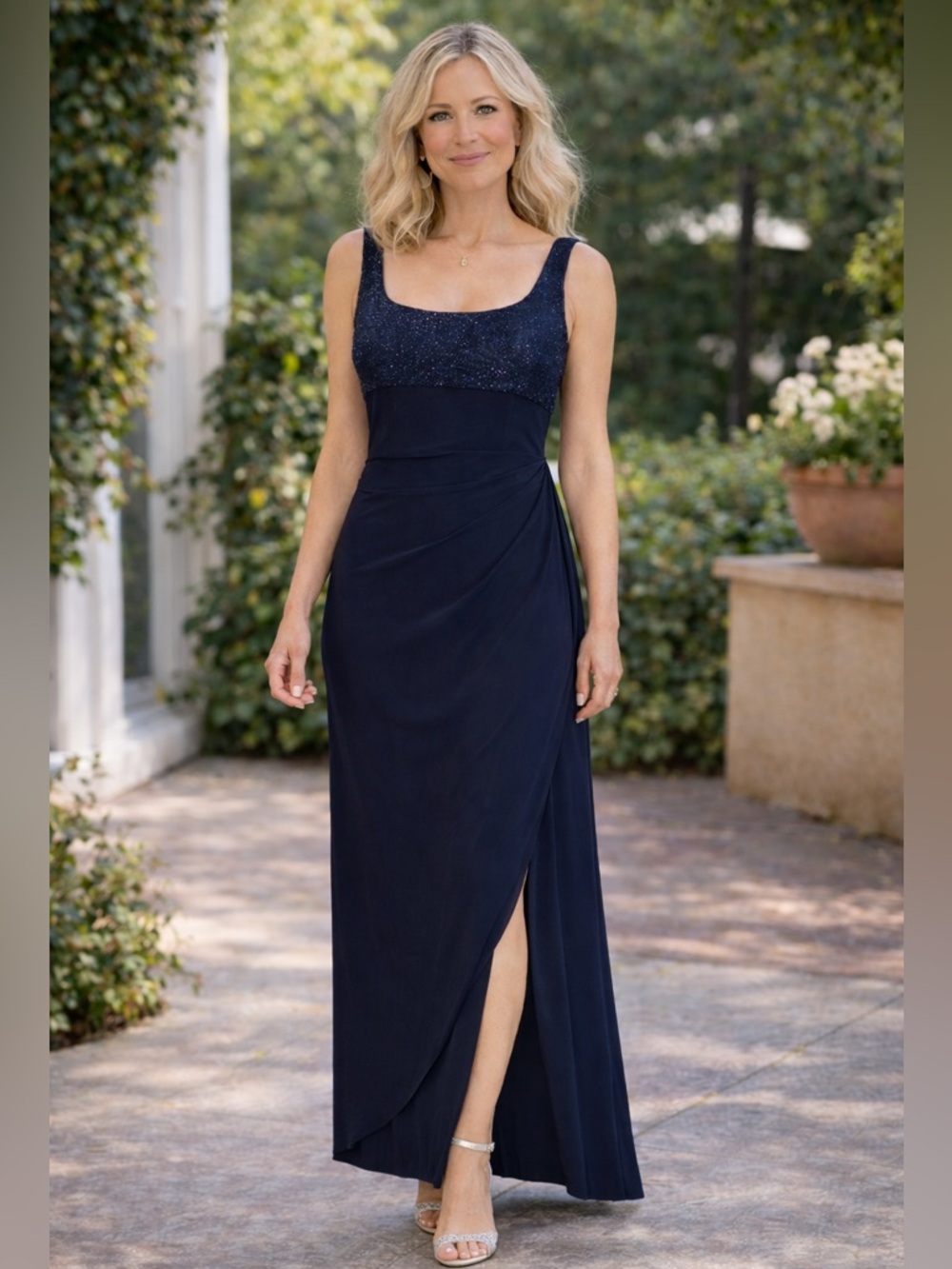 New Alex Evenings Women's Dress with Cascade Detail